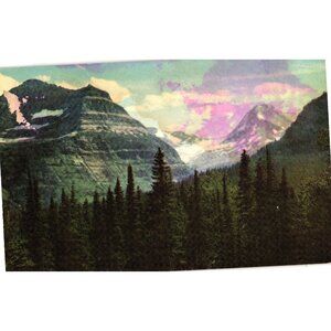 Vintage Glacier National Park Montana Postcard Mt. Gould & Garden Wall